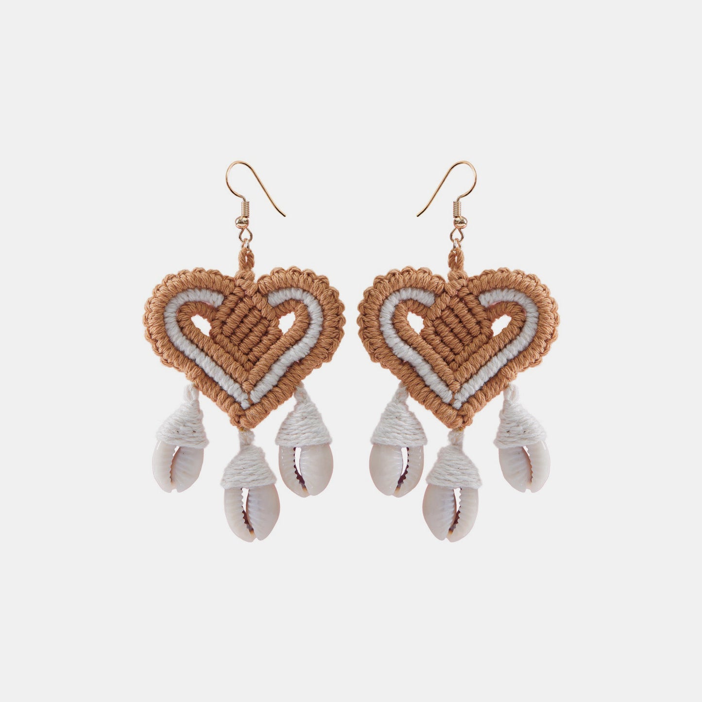 Cotton Thread Shell Heart Dangle Earrings