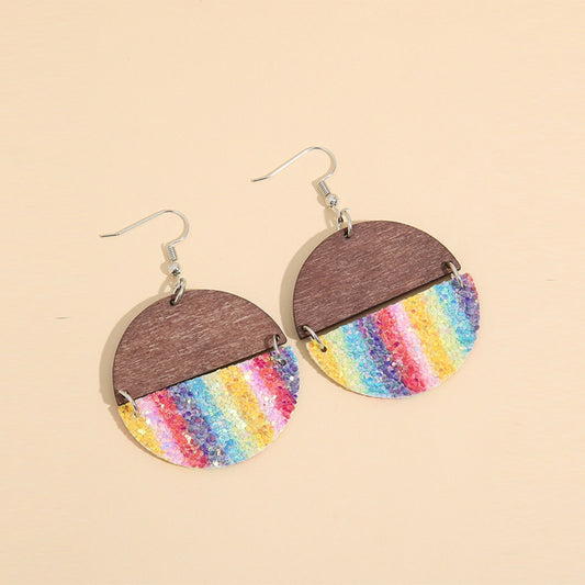 Sequin Wooden Round Dangle Earrings