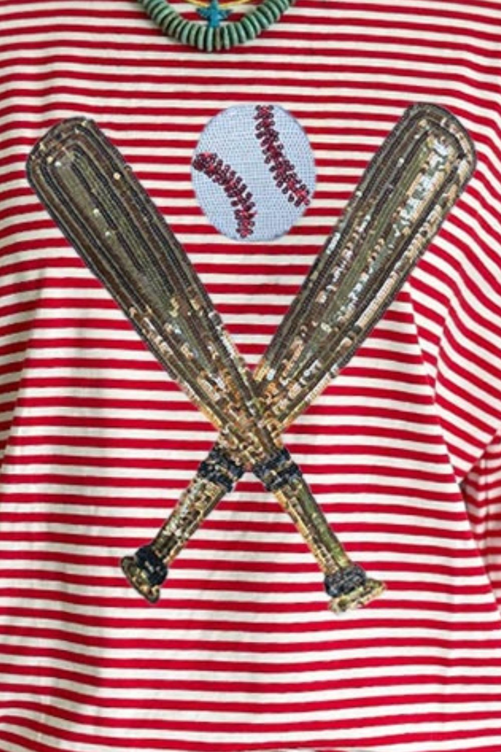 MeiMei Full Size Baseball & Stripes Round Neck Half Sleeve T-Shirt