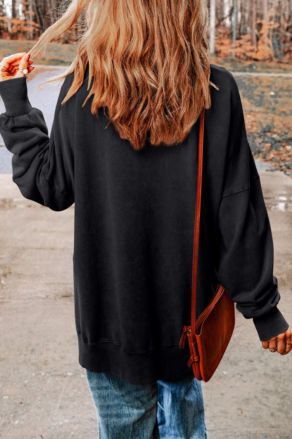 HOLLY JOLLY Sequin Round Neck Long Sleeve Slit Sweatshirt