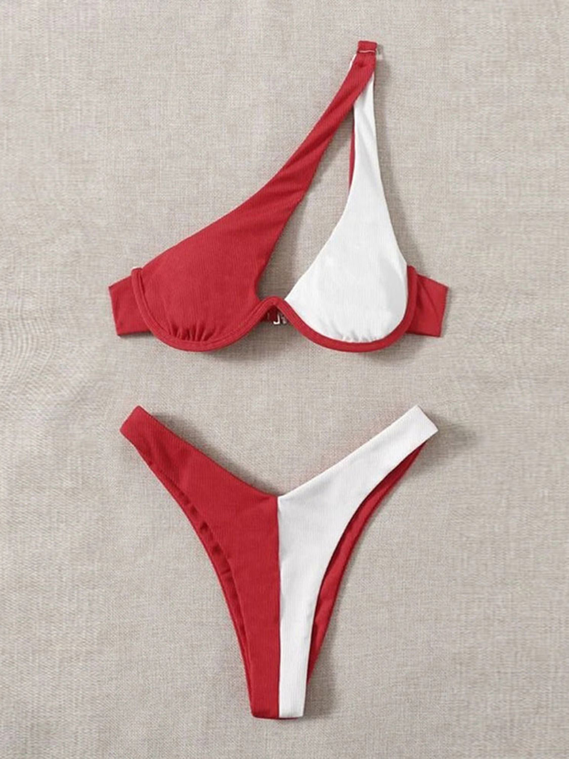 Contrast Single Shoulder Two-Piece Bikini Set