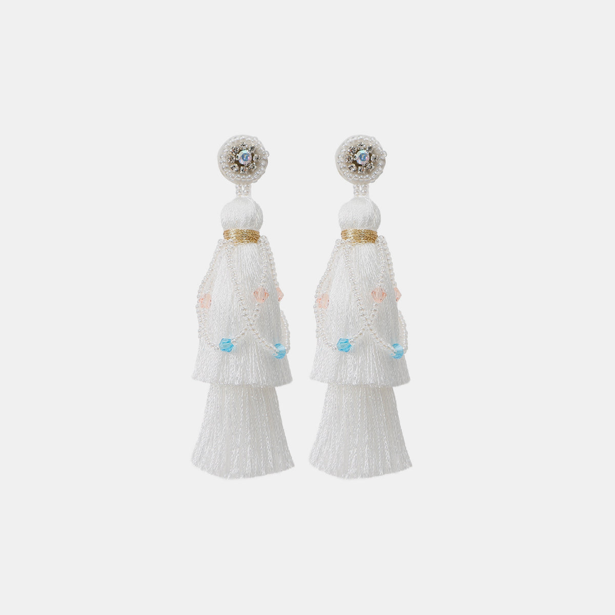 Layered Rice Bead Tassel Earrings