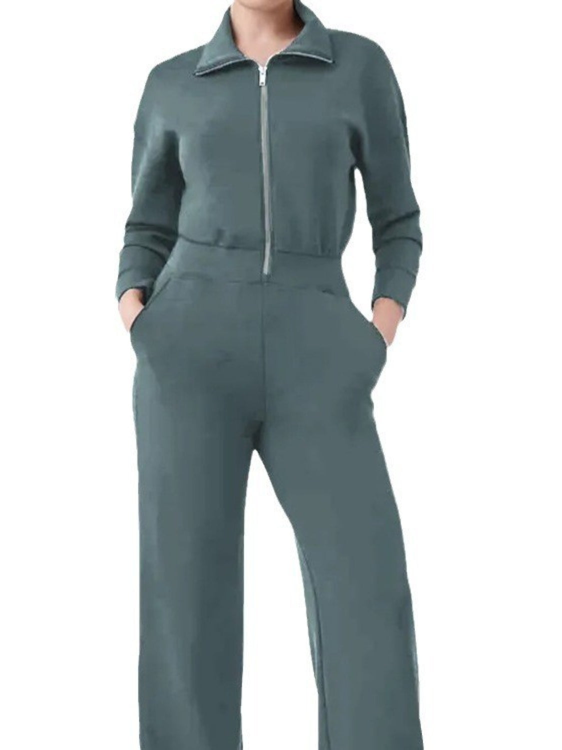 Zip Up Long Sleeve Jumpsuit with Pockets