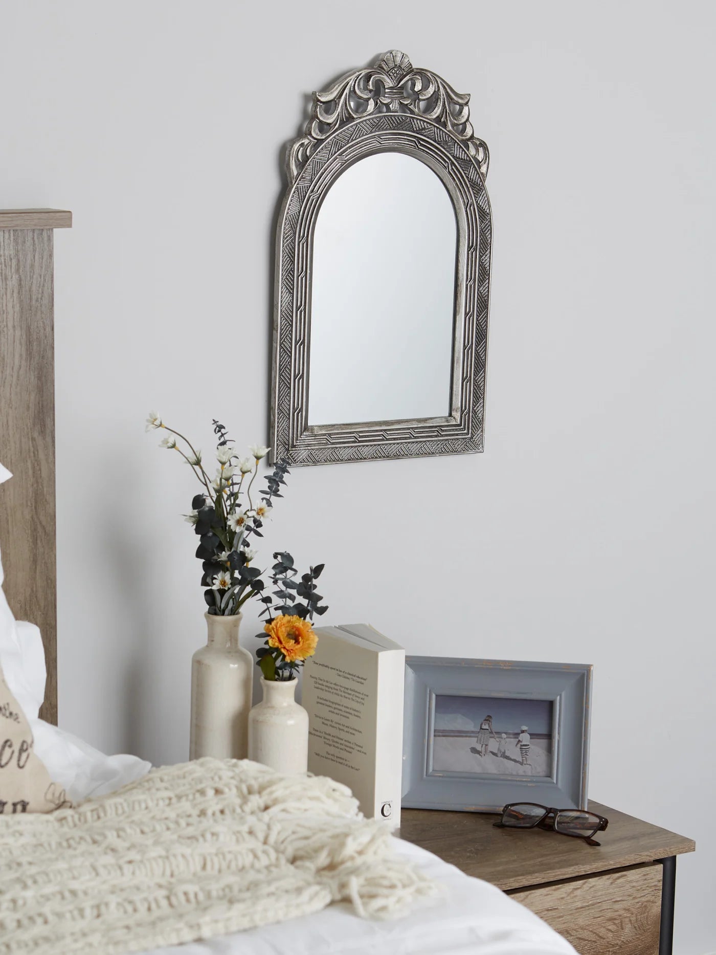 ARCHED-TOP ANTIQUE SILVER WALL MIRROR