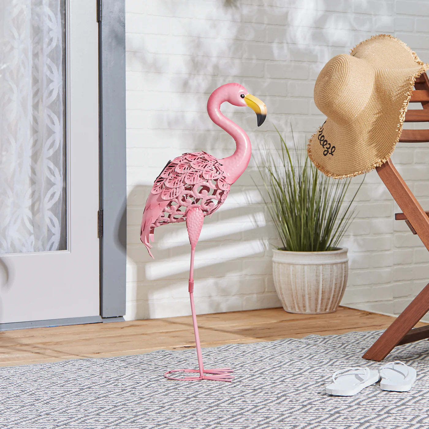 Standing Tall Solar Flamingo Statue 