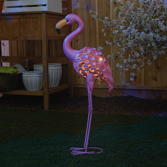 Standing Tall Solar Flamingo Statue 