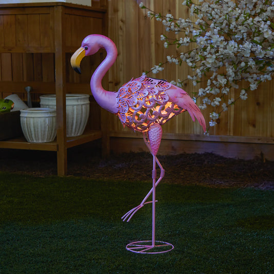 Leaning Solar Flamingo Statue 