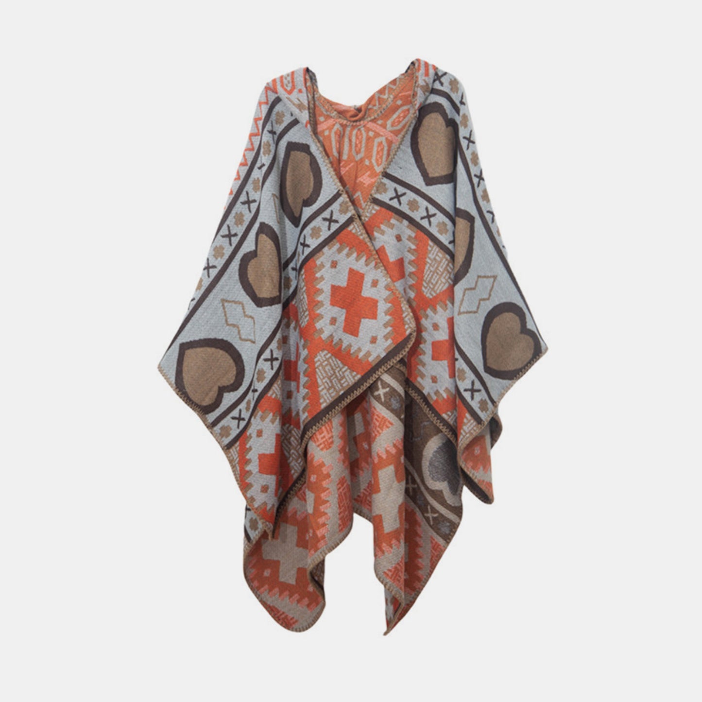 Jacquard Pattern Hooded Shawl
