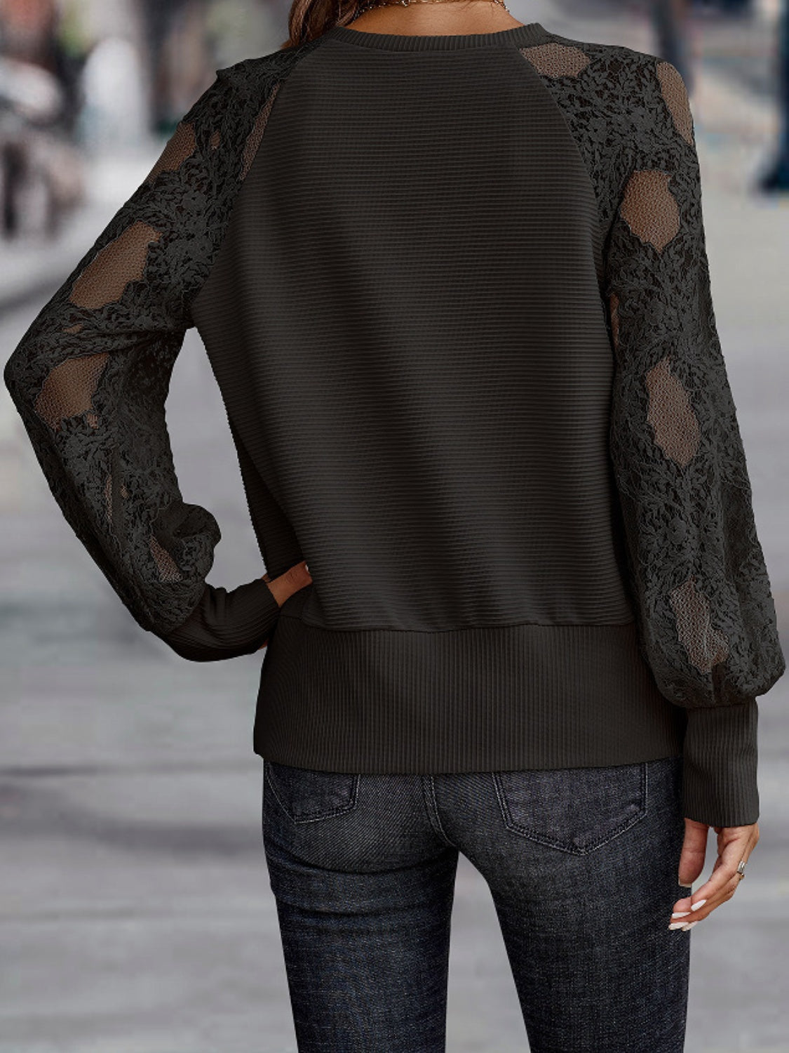 Lace Detail V-Neck Long Sleeve T-Shirt