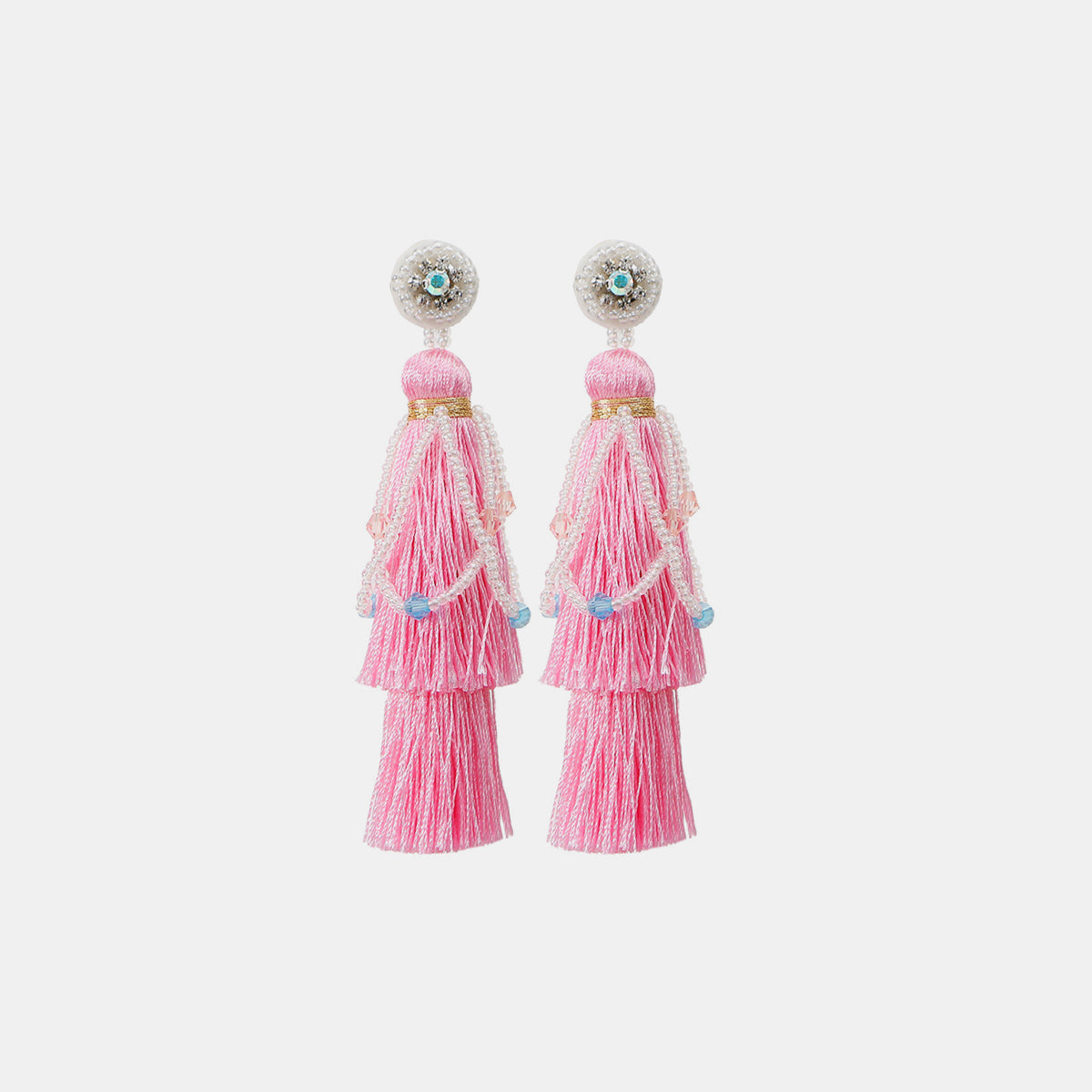 Layered Rice Bead Tassel Earrings