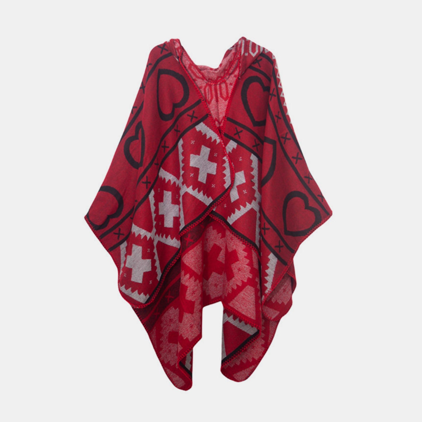 Jacquard Pattern Hooded Shawl