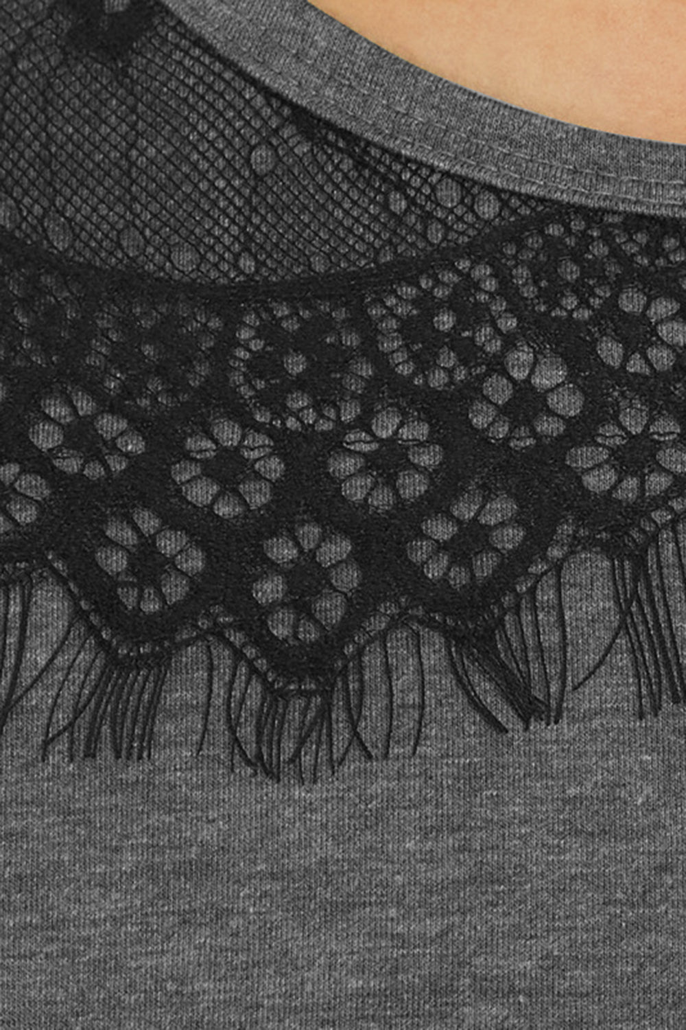 Lace Detail Round Neck Short Sleeve T-Shirt