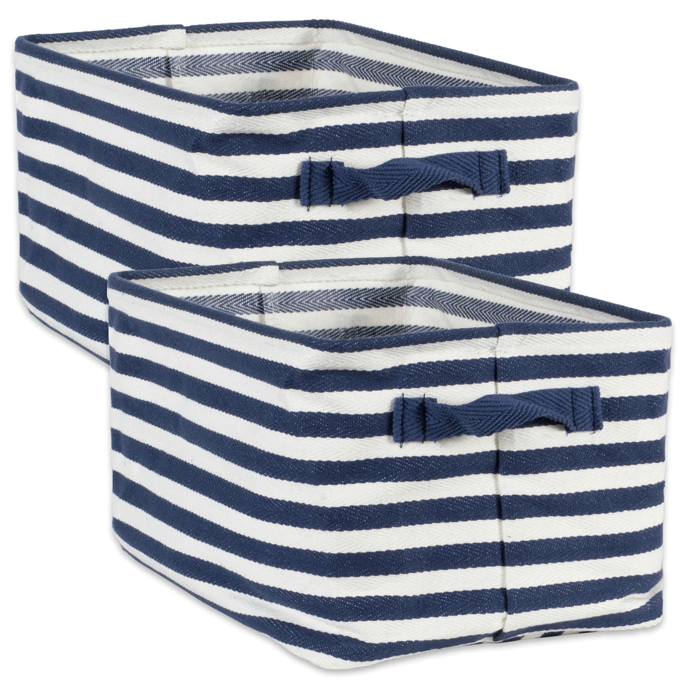 Pe Coated Herringbone Woven Cotton Laundry Bin Stripe French Blue Rectangle Large 16X12.5X9.5 Set/2 