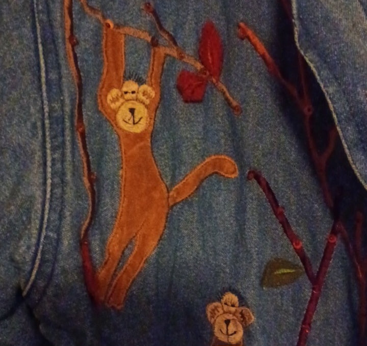 Adorable Stitched Monkey Design Blue Jean Jacket - Small