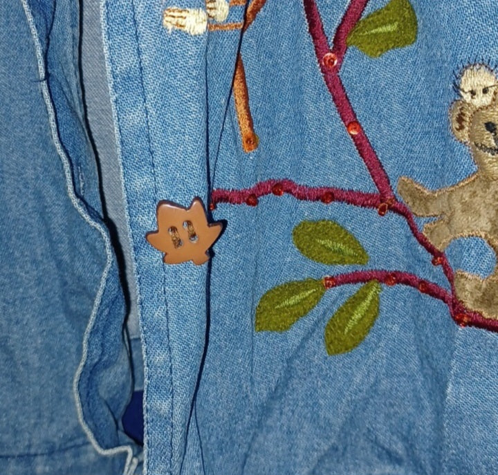 Adorable Stitched Monkey Design Blue Jean Jacket - Small