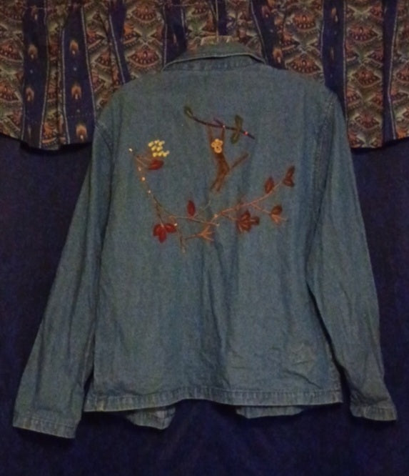 Adorable Stitched Monkey Design Blue Jean Jacket - Small