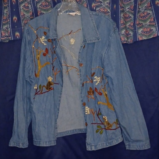 Adorable Stitched Monkey Design Blue Jean Jacket - Small