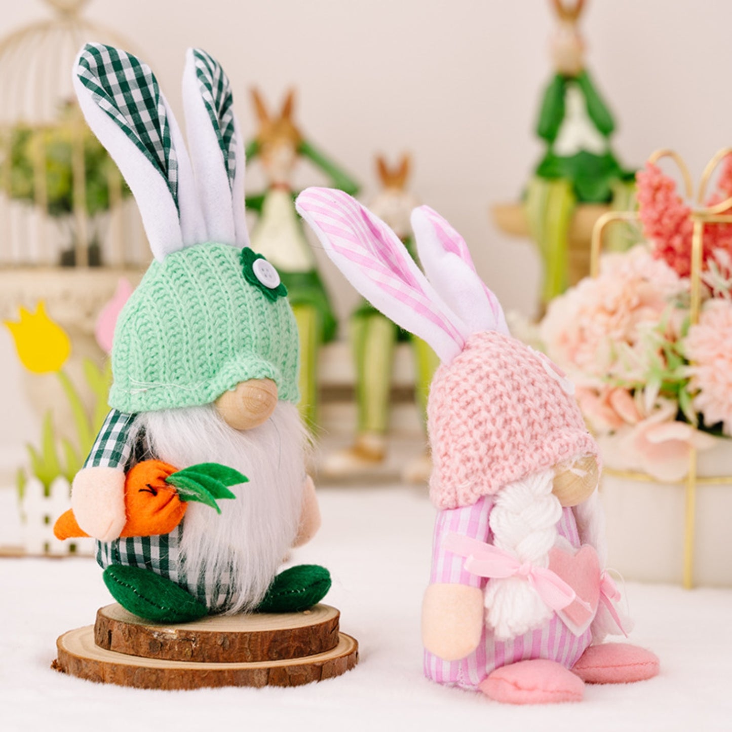 Easter Plaid Knitted Hat Faceless Doll with Rabbit Ears