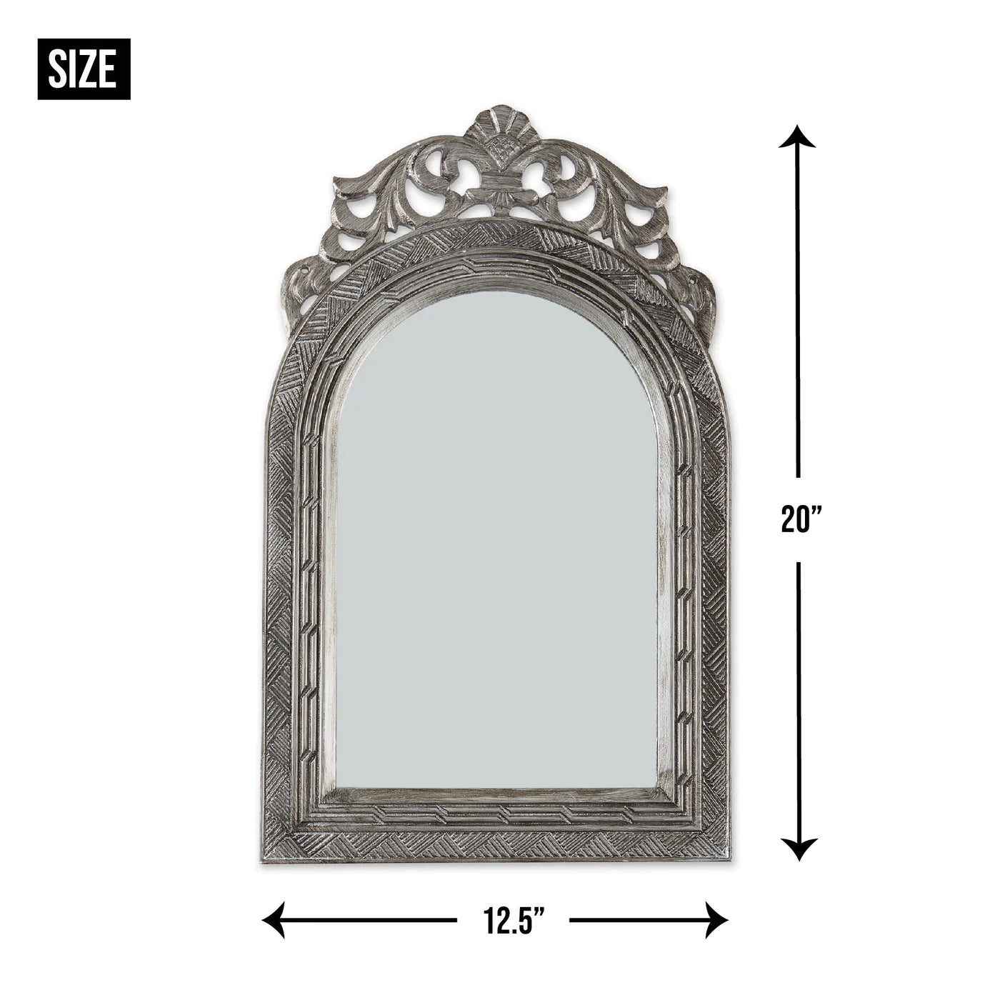 ARCHED-TOP ANTIQUE SILVER WALL MIRROR