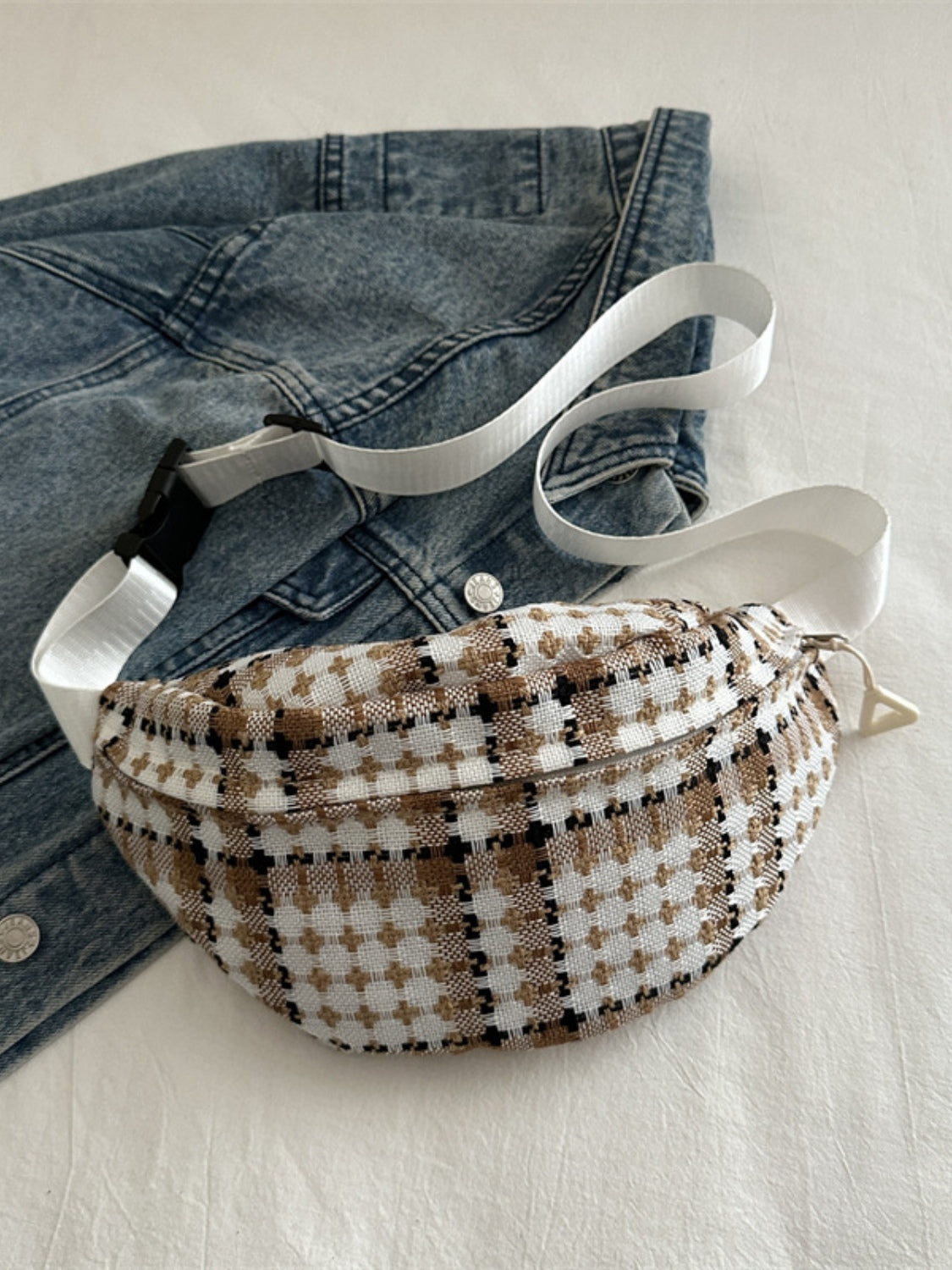 Plaid Wide Strap Crossbody Bag