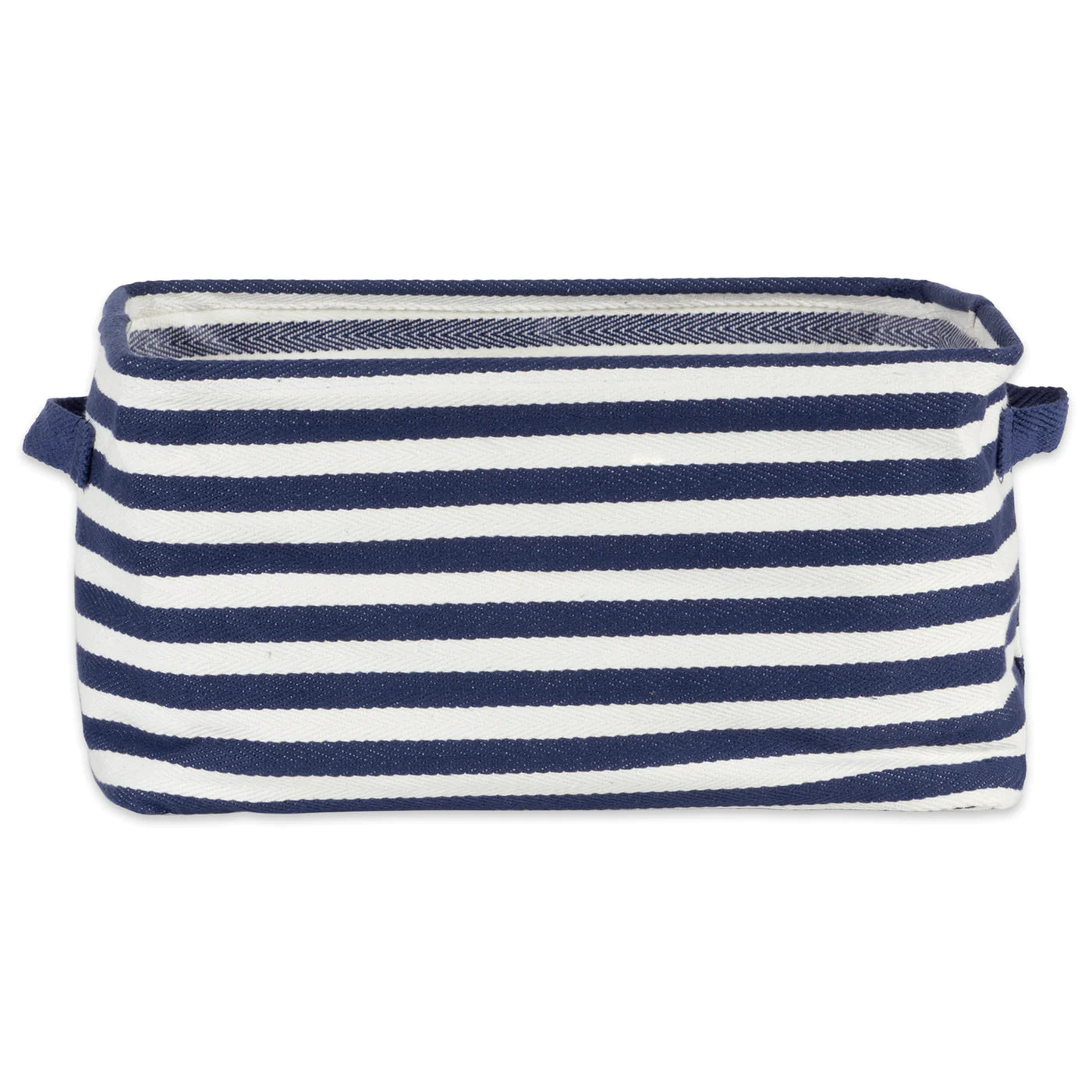 Pe Coated Herringbone Woven Cotton Laundry Bin Stripe French Blue Rectangle Large 16X12.5X9.5 Set/2 