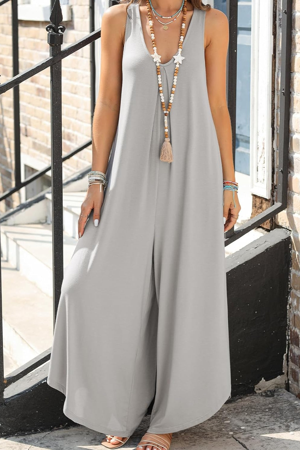 Lovelet Pocketed Scoop Neck Wide Leg Jumpsuit