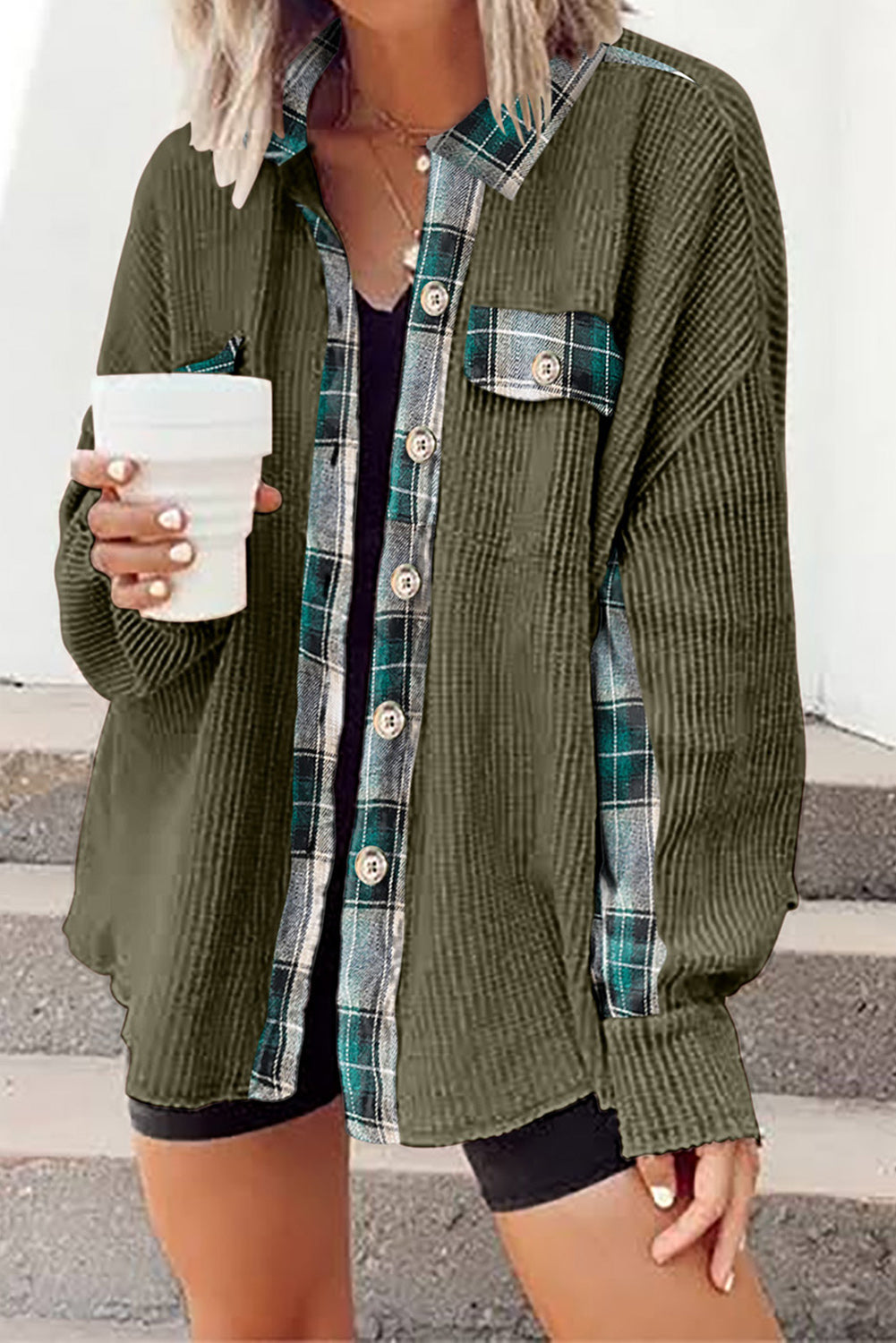 Plaid Button Down Collared Jacket