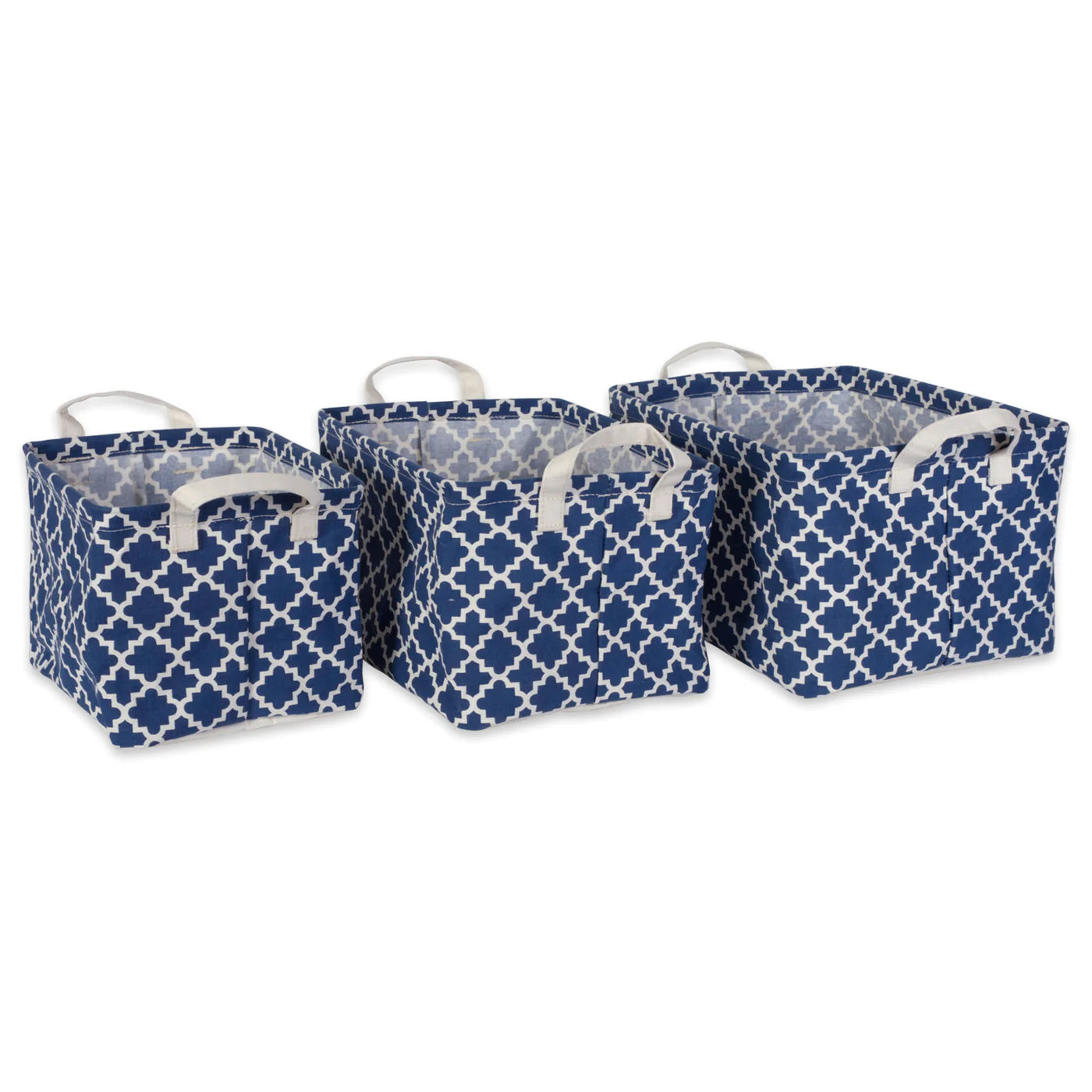 Pe Coated Cotton/Poly Laundry Bin Lattice Nautical Blue Rectangle Asst Small Set/3 