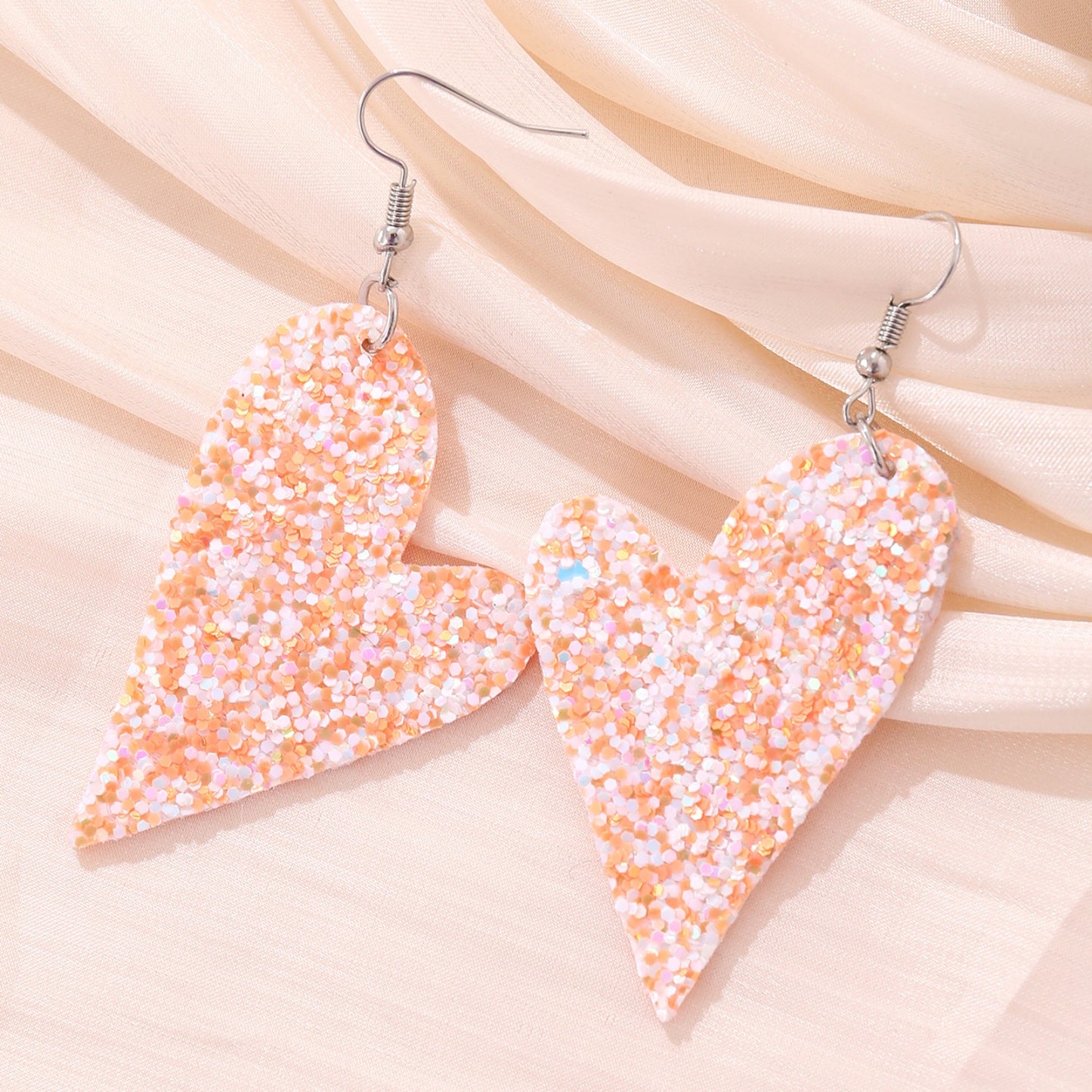 PU Leather Iron Hook Sequin Heart Earrings