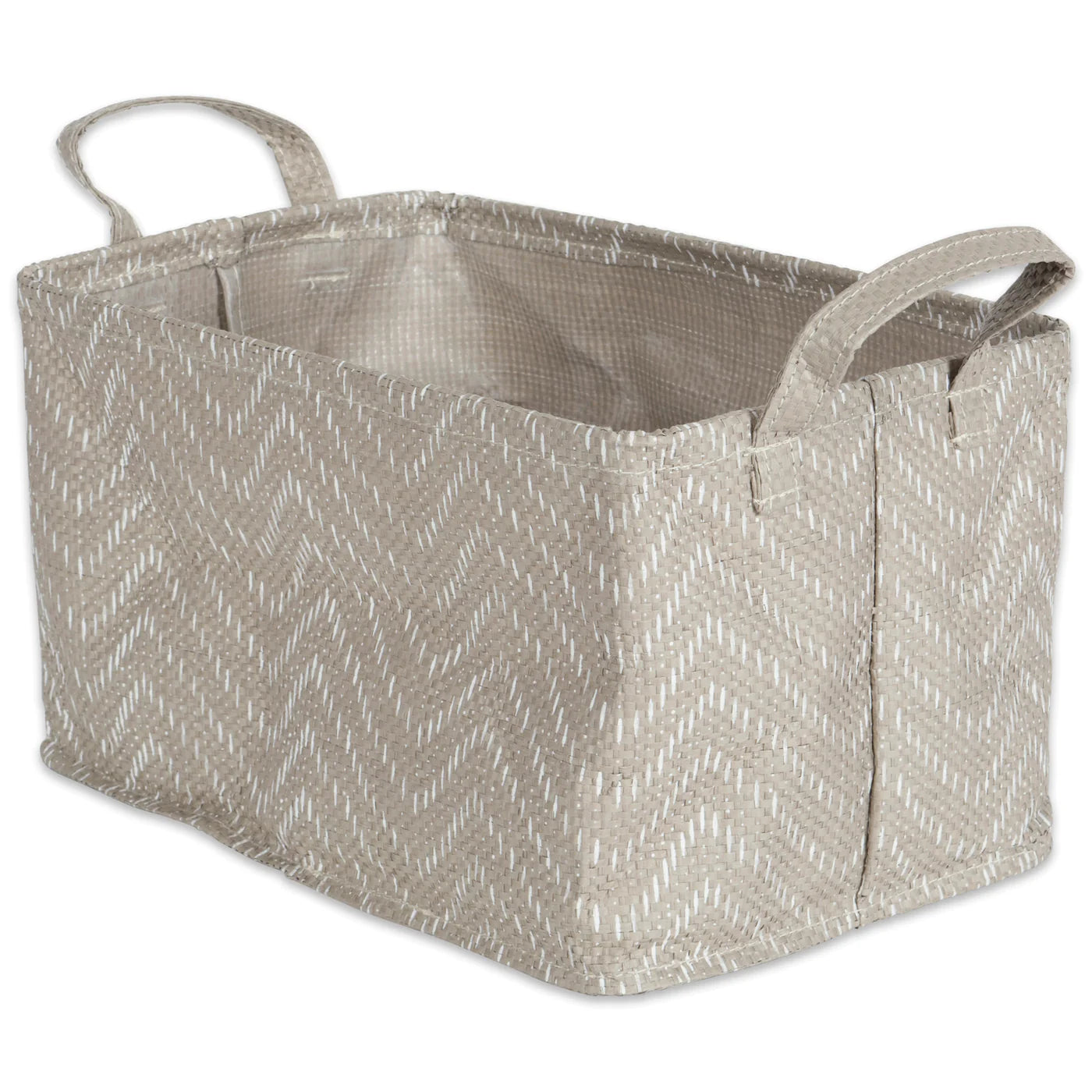 Pe Coated Woven Paper Laundry Bin Tribal Chevron Stone/Cream Rectangle Large 16X12.5X9.5 Set/2 