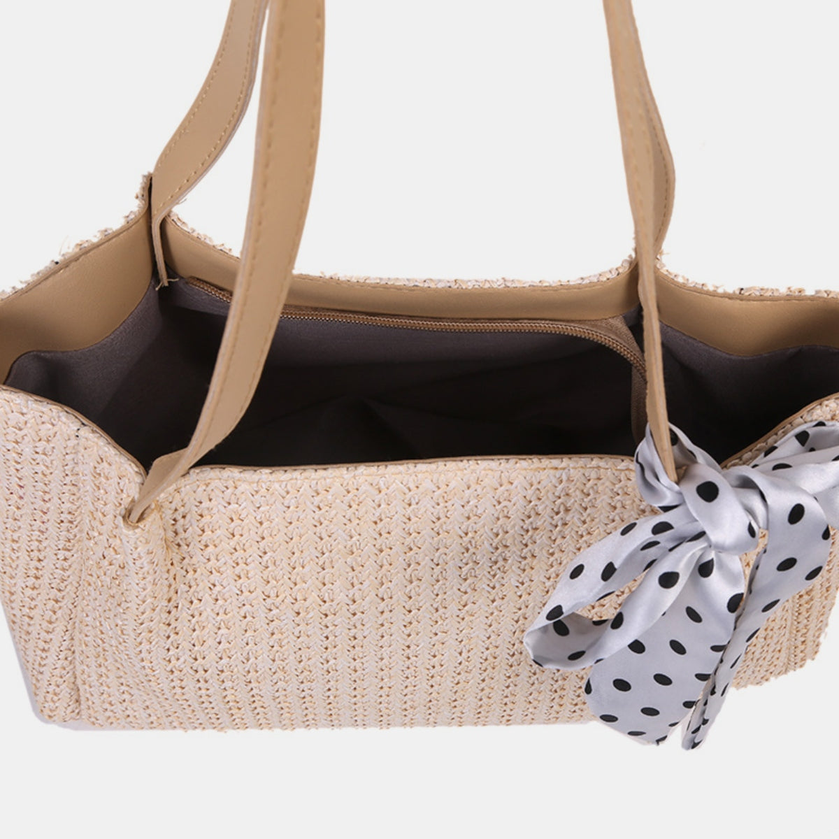 Straw Woven Leather Strap Handbag