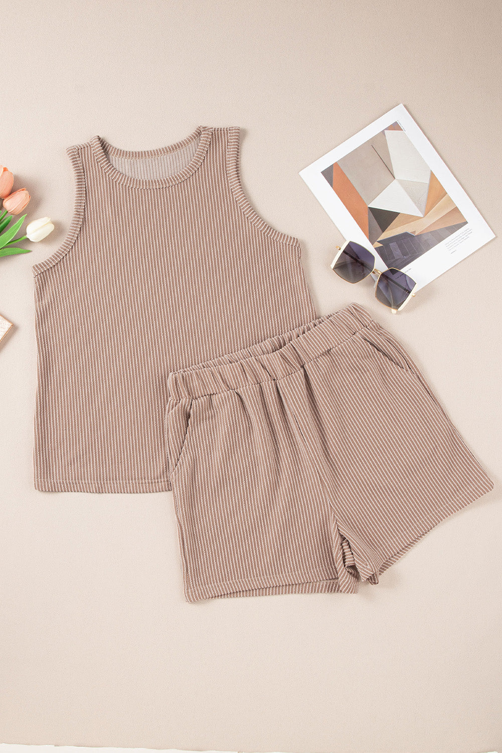 Textured Round Neck Tank and Shorts Set