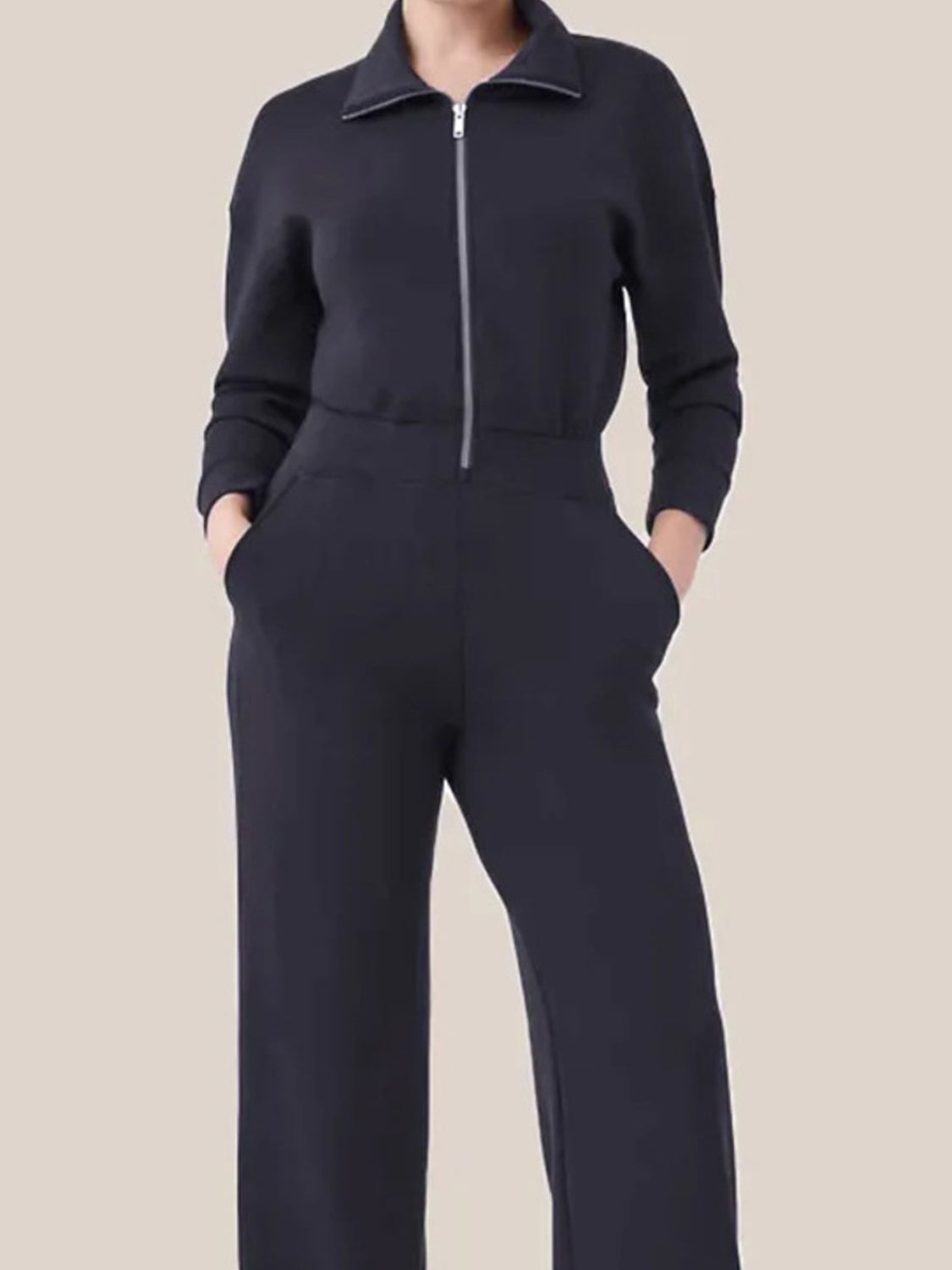 Zip Up Long Sleeve Jumpsuit with Pockets