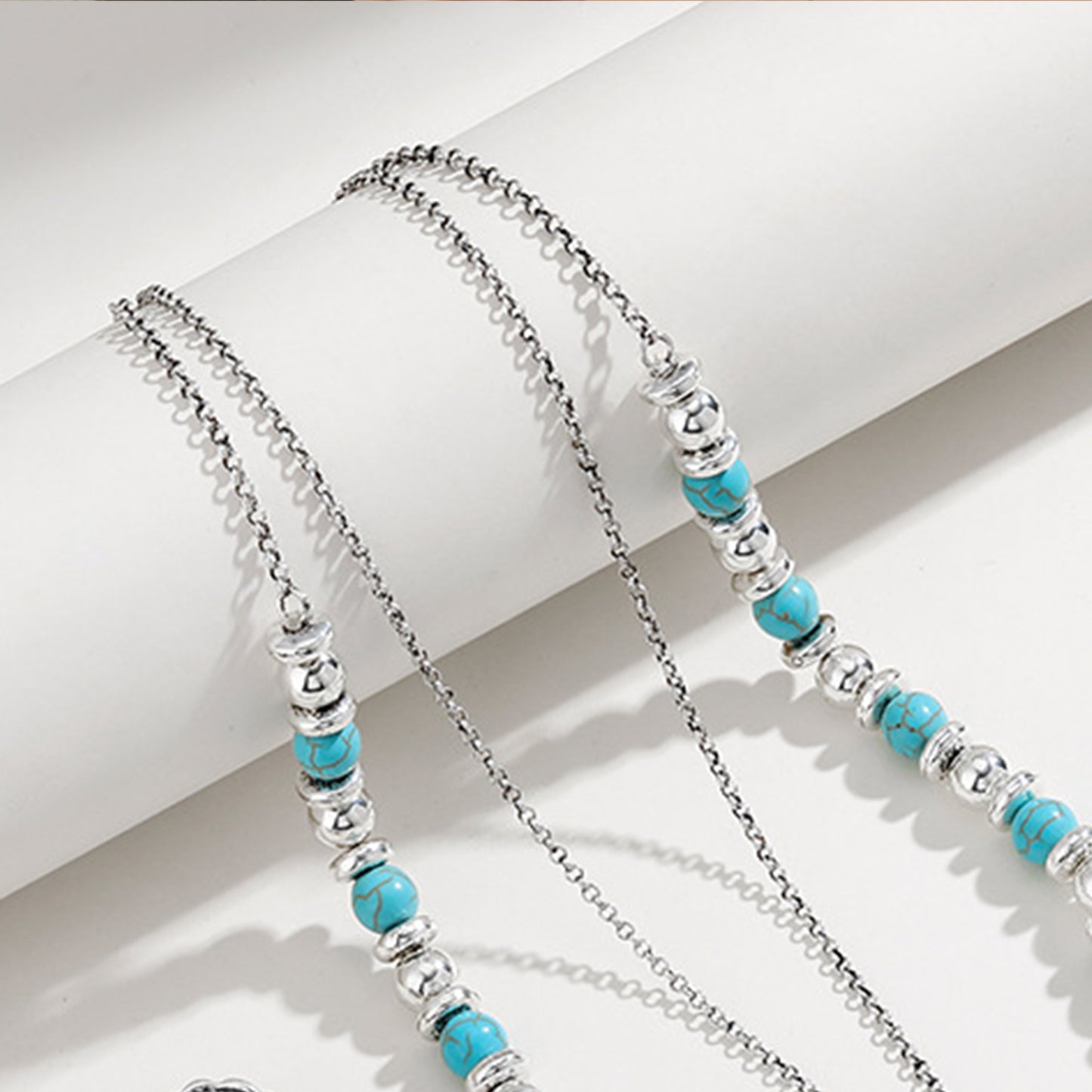 Artificial Turquoise Beaded Double-Layered Cross Necklace