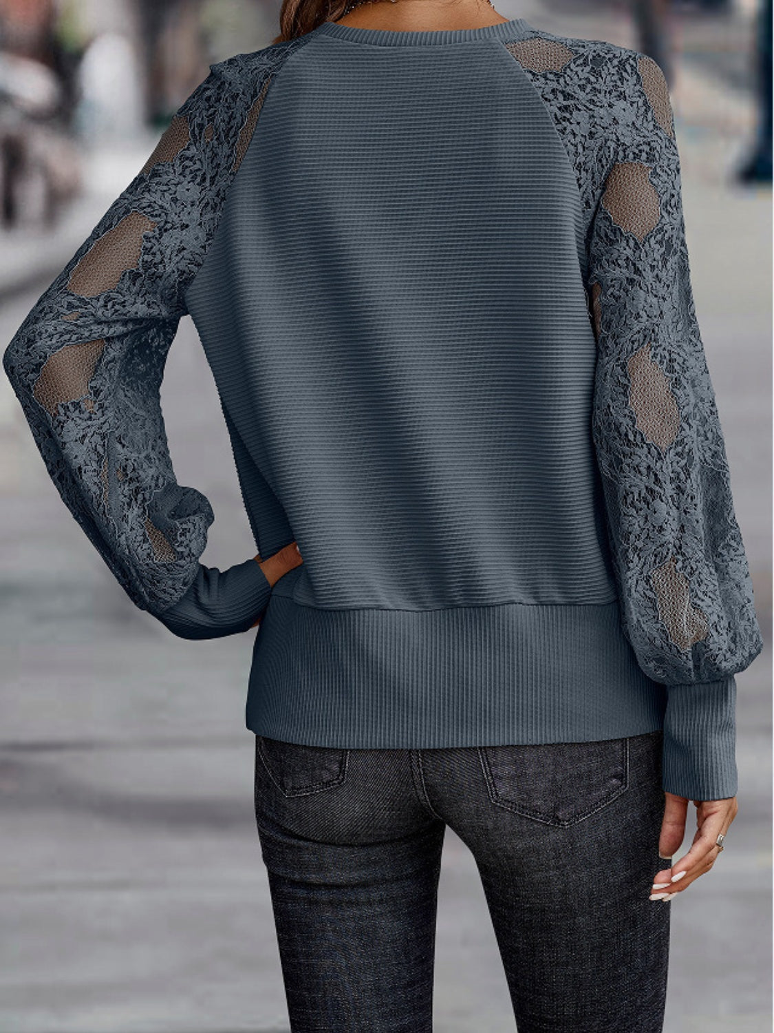 Lace Detail V-Neck Long Sleeve T-Shirt