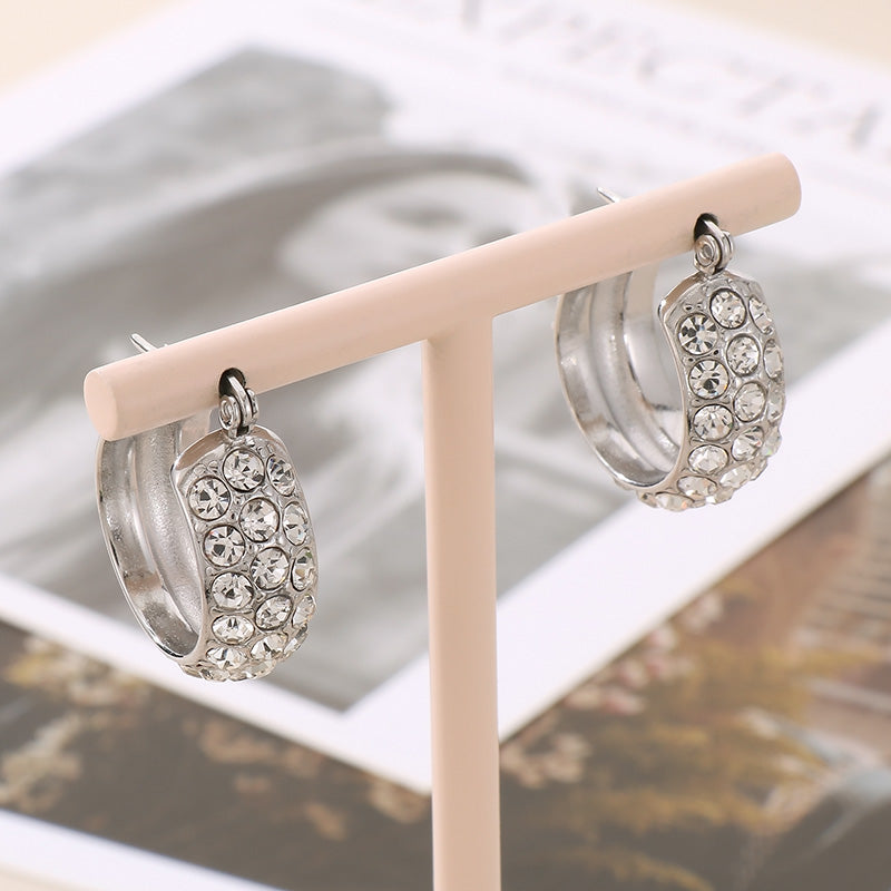 Titanium Steel Rhinestone Hoop Earrings