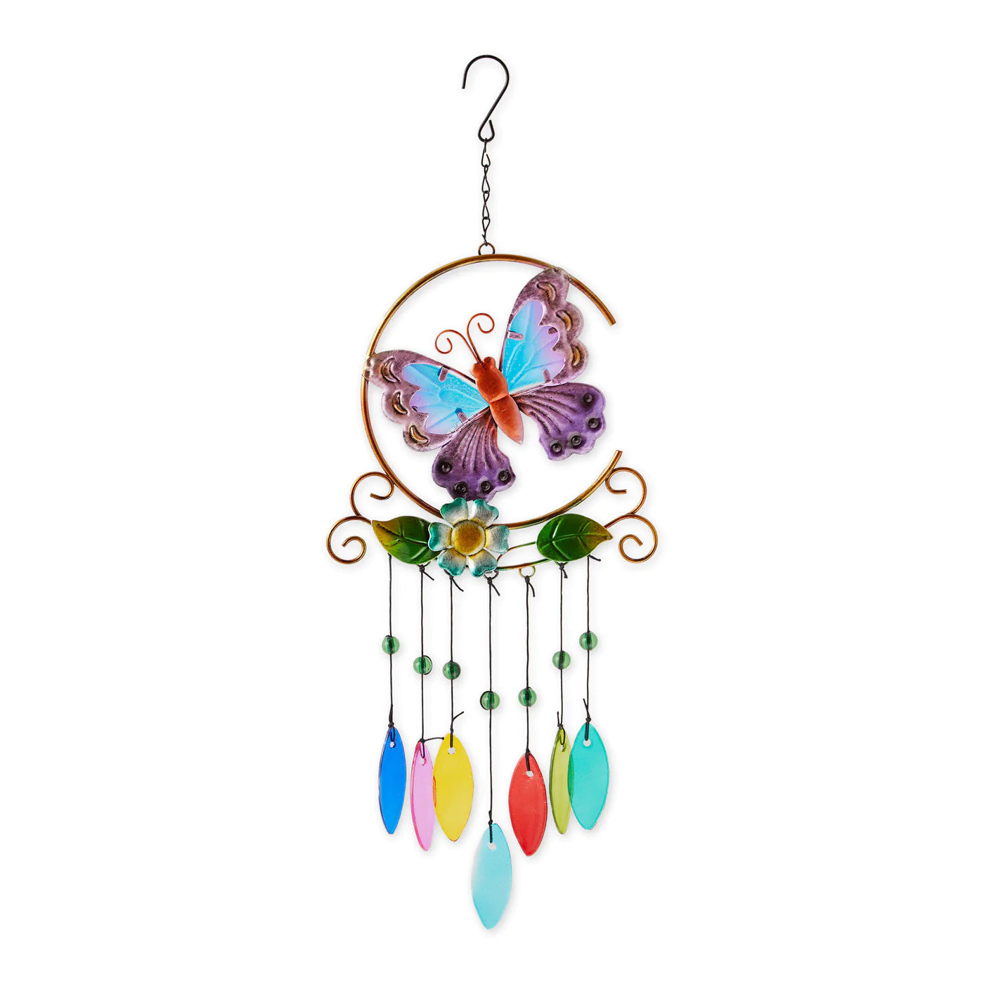 GLASS LEAVES WIND CHIME - BUTTERFLY IRON ORNAMENT