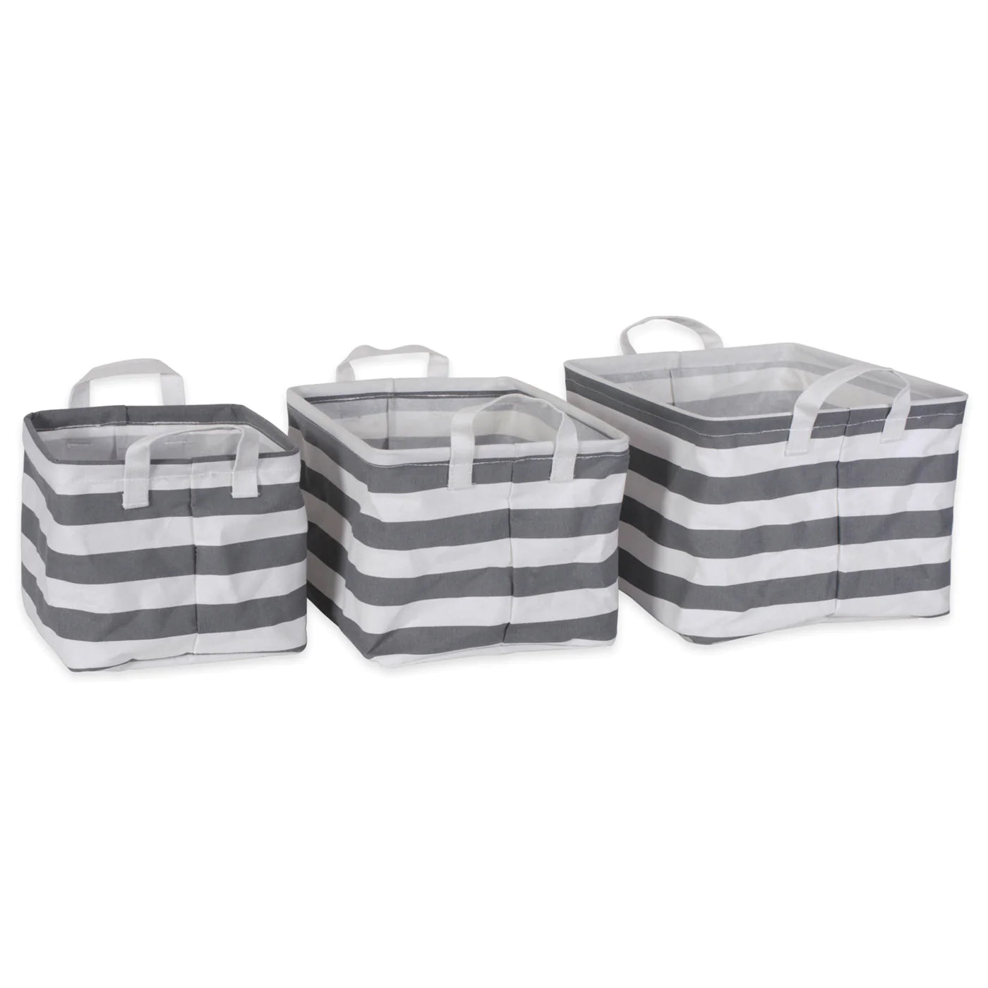 Pe Coated Cotton/Poly Laundry Bin Stripe Gray Rectangle Asst Small Set/3 