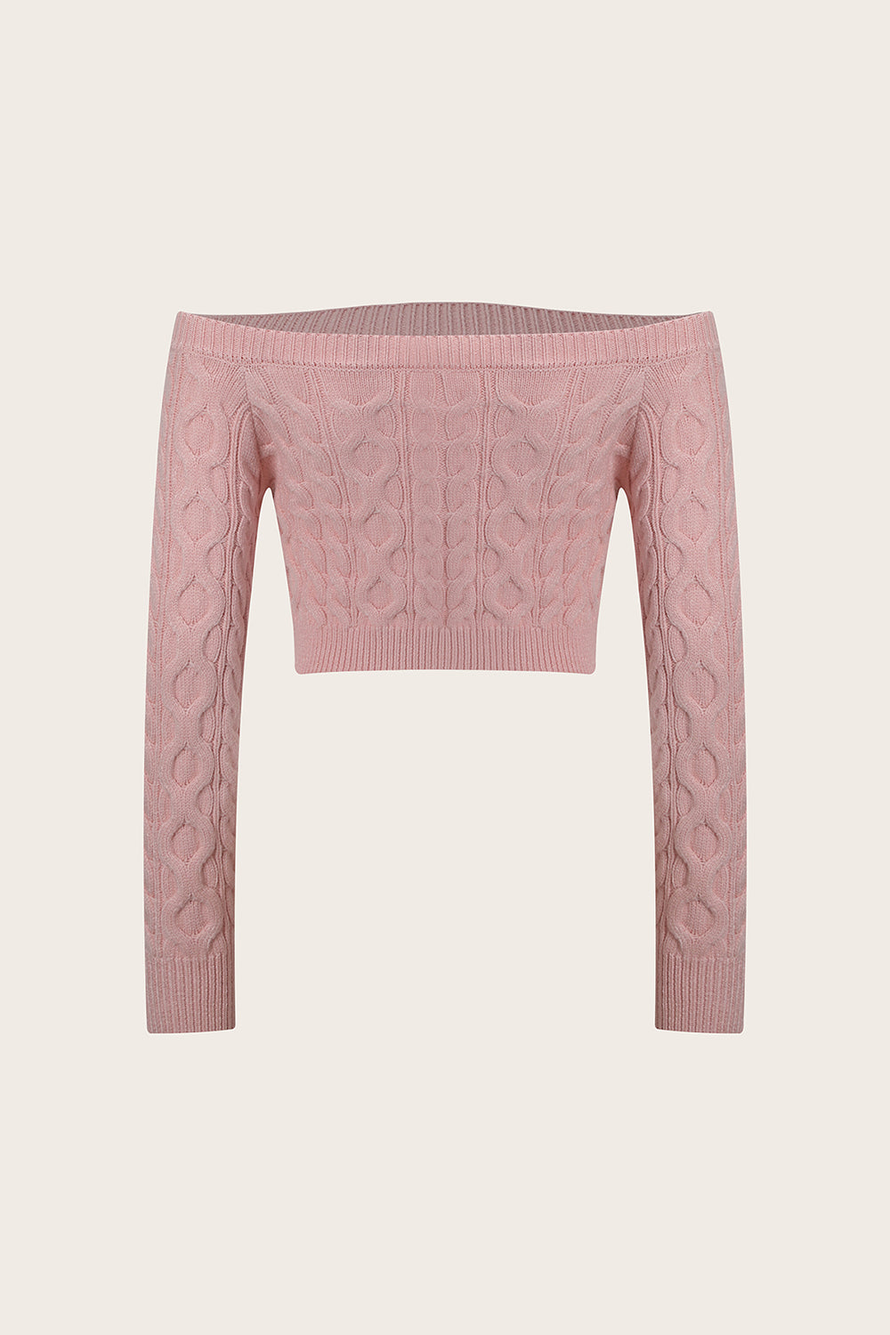 Cable-Knit Off-Shoulder Long Sleeve Sweater