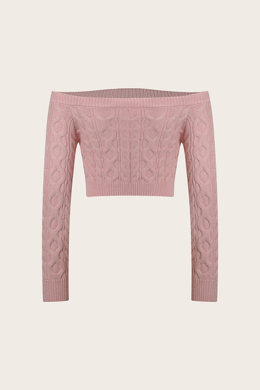 Cable-Knit Off-Shoulder Long Sleeve Sweater