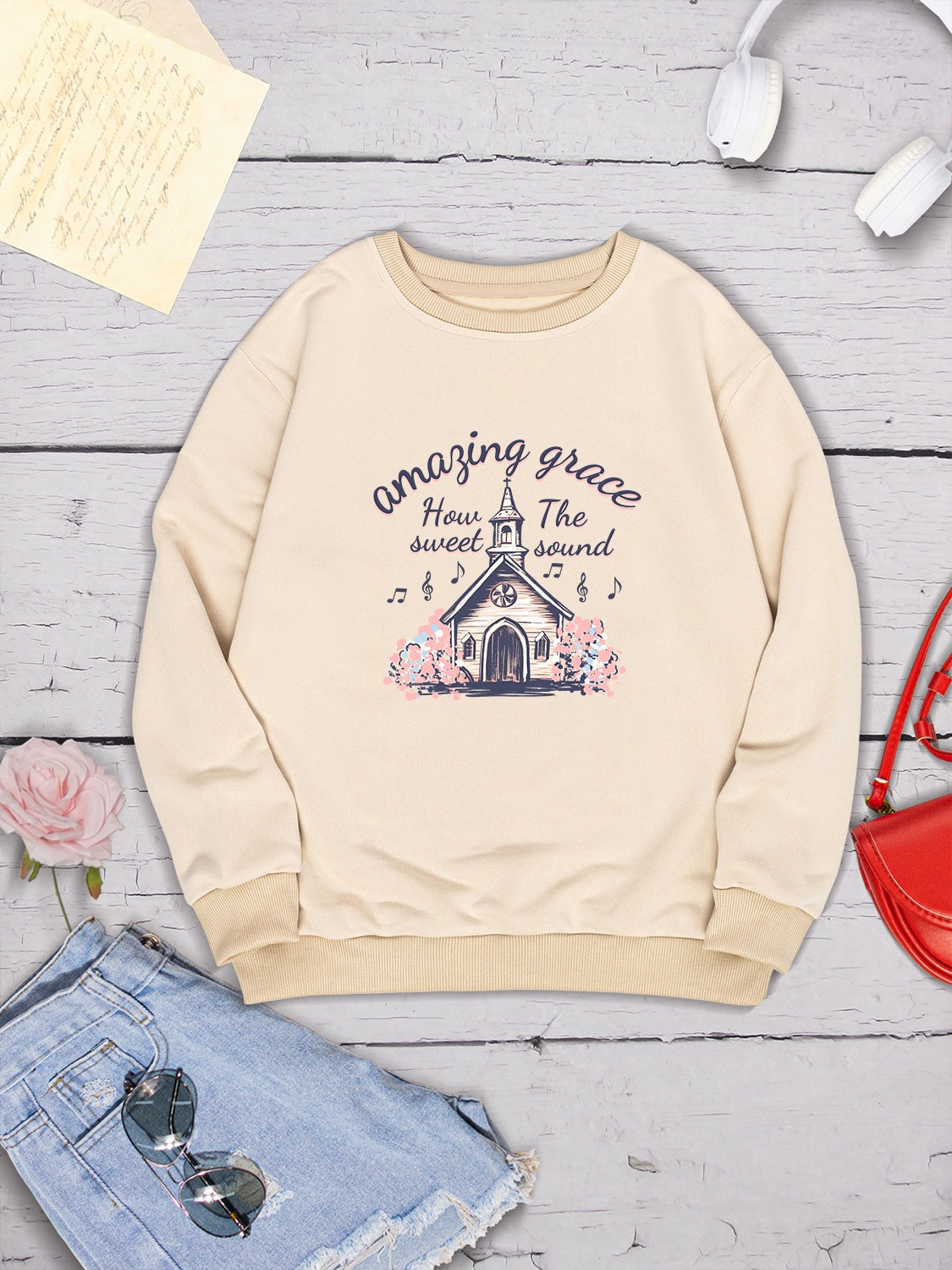 AMAZING GRACE HOW SWEET THE SOUND Round Neck Sweatshirt