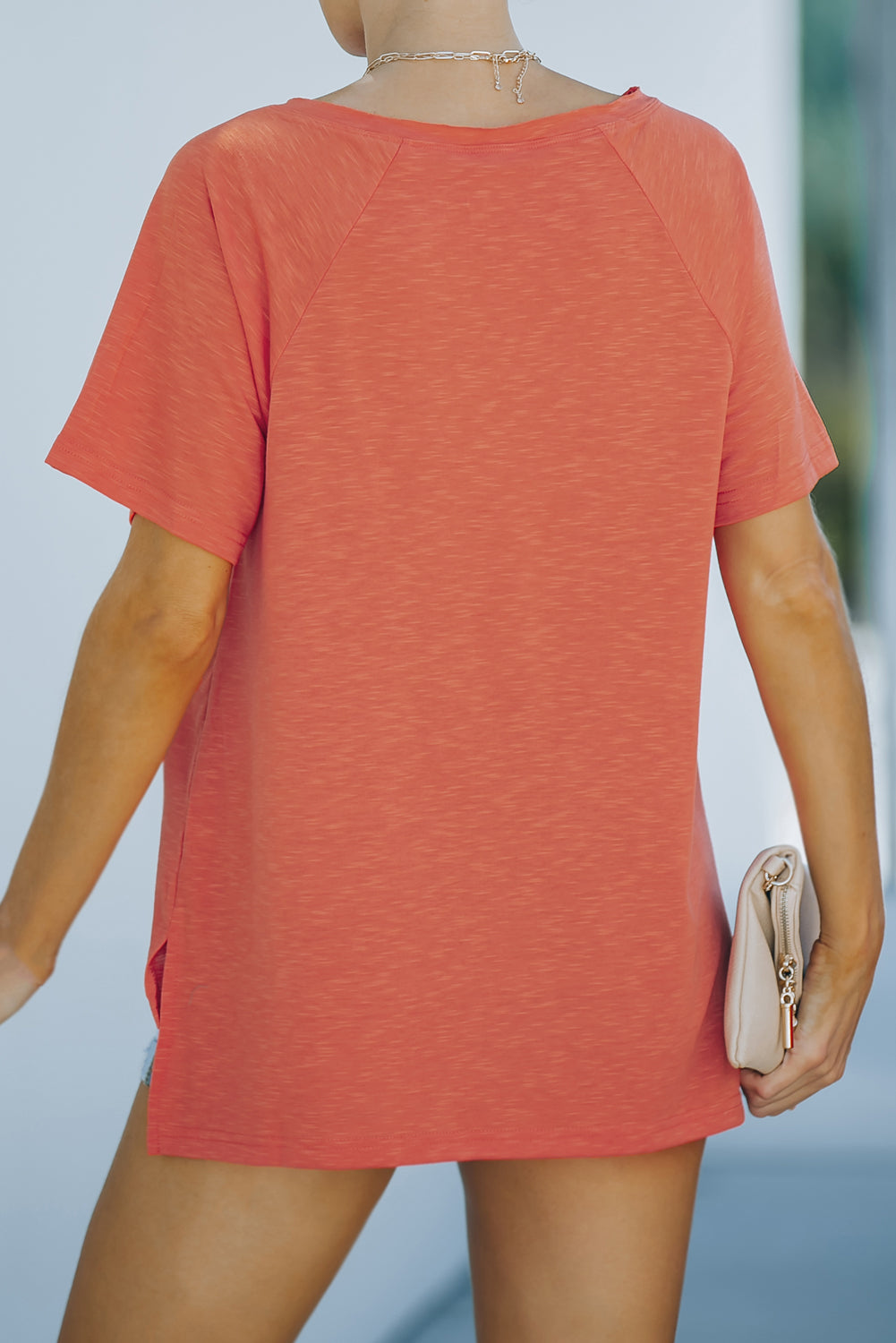 Heathered Slit V-Neck Short Sleeve T-Shirt