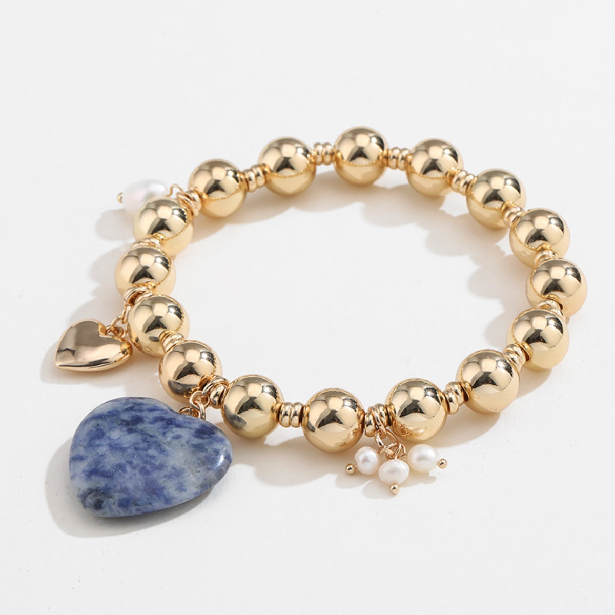 Natural Stone Gold-Plated Heart Bracelet