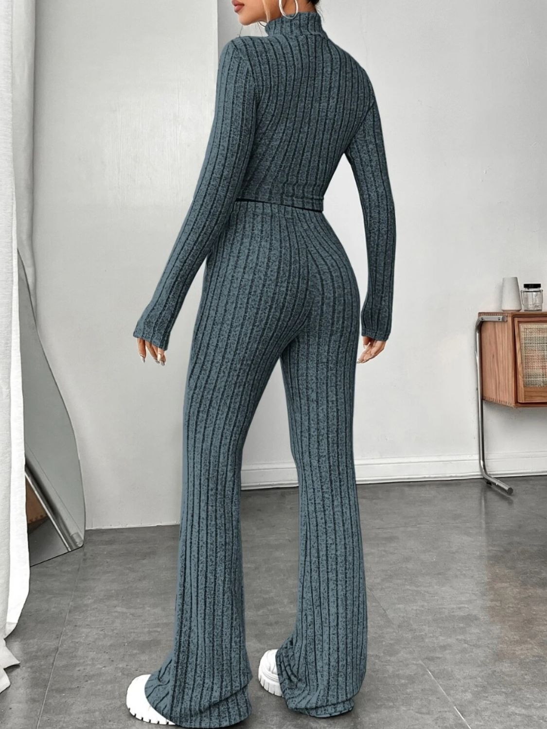 Ribbed Mock Neck Long Sleeve Top and Pants Set