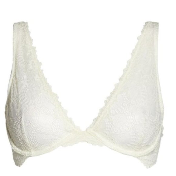 Free People Bra 32D White Plunge Lace NWT