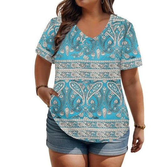 NWT ROSRISS Tunic Casual Summer V Neck Short Sleeve Tunics Blouse - Size 14W