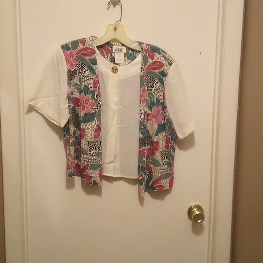 Lucia Short Sleeve Floral Office Blouse - Size 10