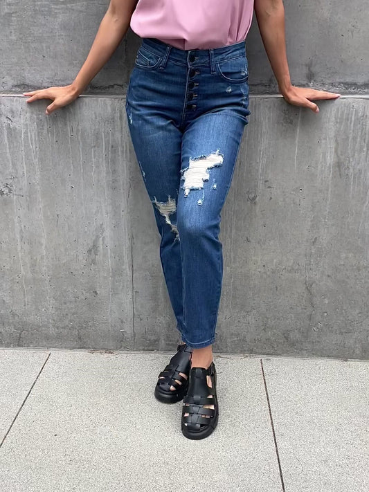 Judy Blue Melanie Full Size High Waisted Distressed Boyfriend Jeans