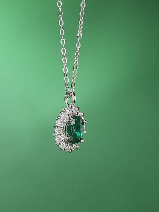 1.5 Carat Lab-Grown Emerald 925 Sterling Silver Necklace