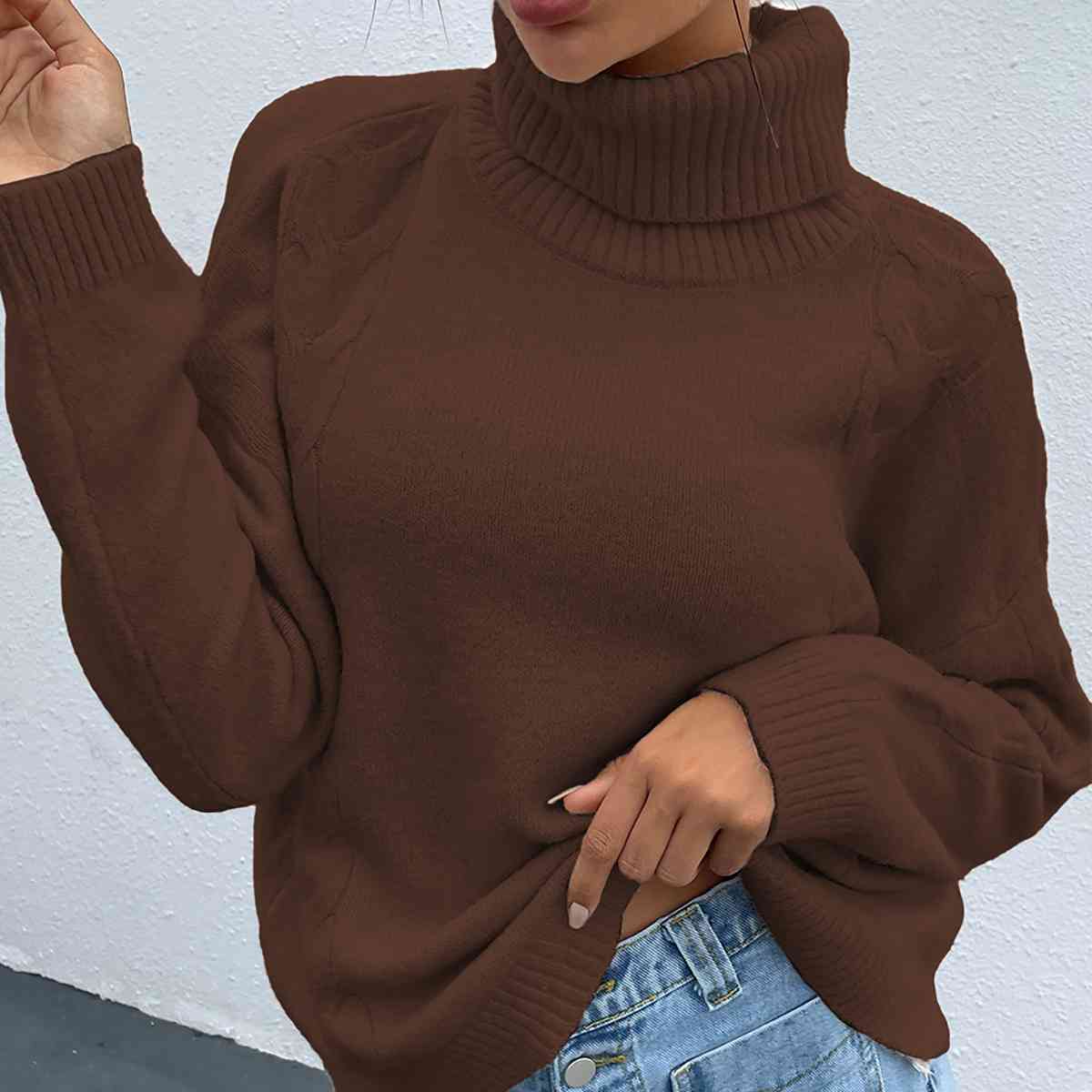 Turtleneck Dropped Shoulder Long Sleeve Sweater